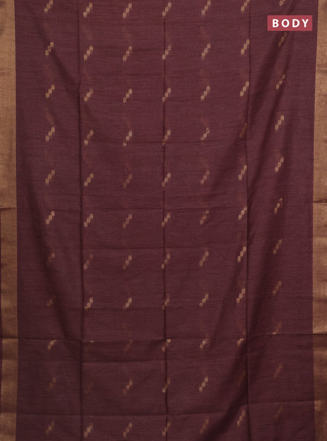 Semi bamboo saree deep maroon with zari woven buttas and zari woven border