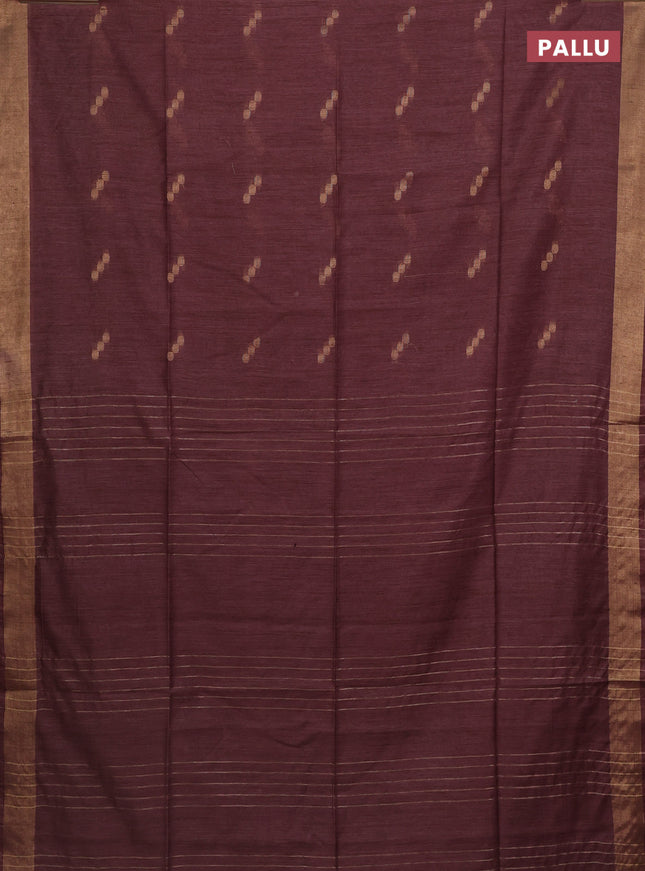 Semi bamboo saree deep maroon with zari woven buttas and zari woven border