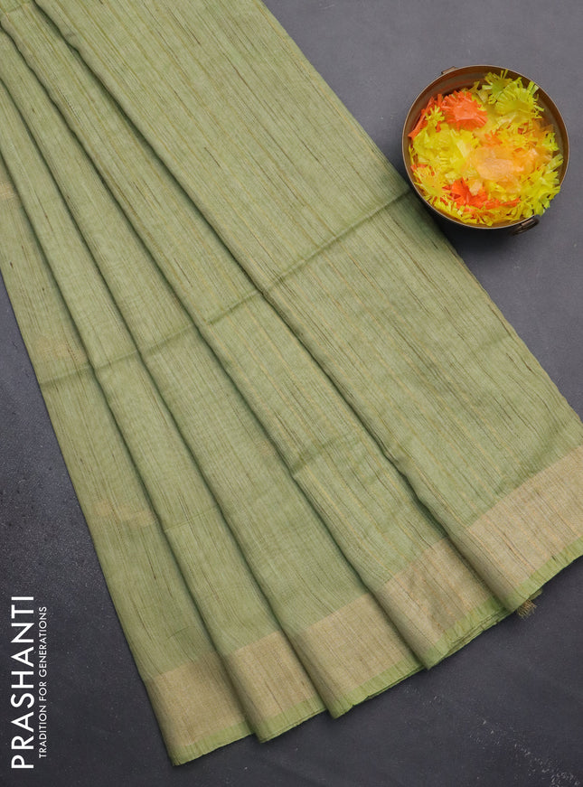 Semi bamboo saree pista green with zari woven buttas and zari woven border