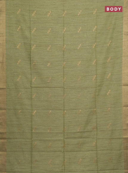 Semi bamboo saree pista green with zari woven buttas and zari woven border
