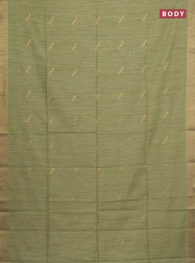 Semi bamboo saree pista green with zari woven buttas and zari woven border