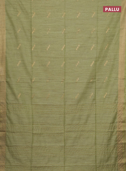 Semi bamboo saree pista green with zari woven buttas and zari woven border
