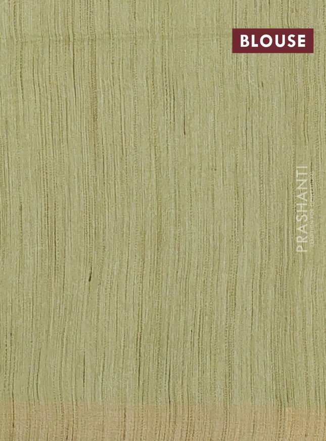 Semi bamboo saree pista green with zari woven buttas and zari woven border