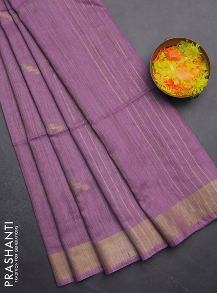 Semi bamboo saree lavender with zari woven buttas and zari woven border