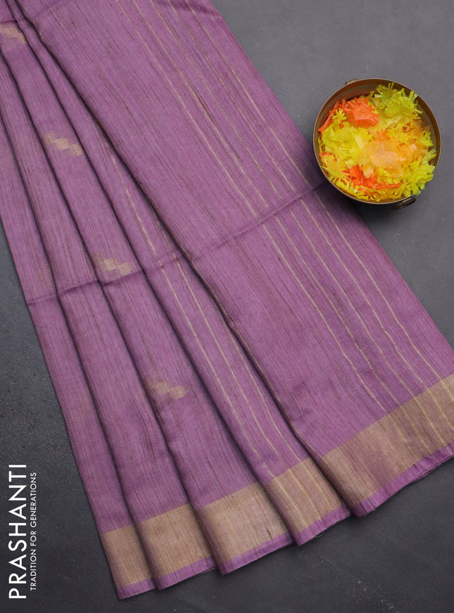 Semi bamboo saree lavender with zari woven buttas and zari woven border