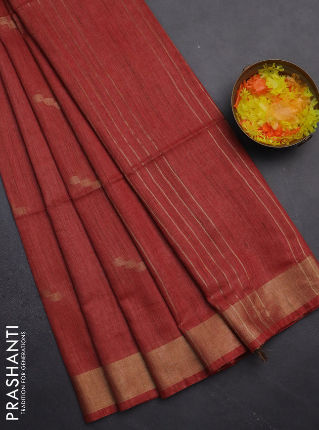 Semi bamboo saree red with zari woven buttas and zari woven border