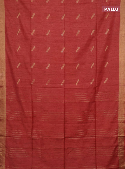 Semi bamboo saree red with zari woven buttas and zari woven border