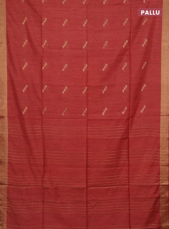 Semi bamboo saree red with zari woven buttas and zari woven border