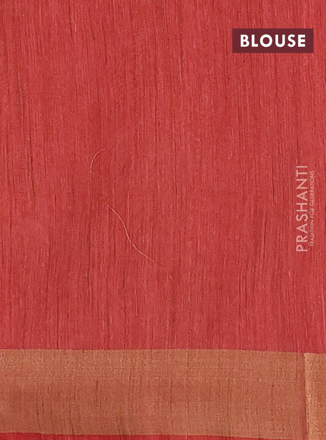 Semi bamboo saree red with zari woven buttas and zari woven border