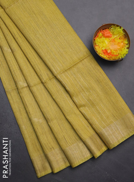 Semi bamboo saree lime yellow with zari woven buttas and zari woven border