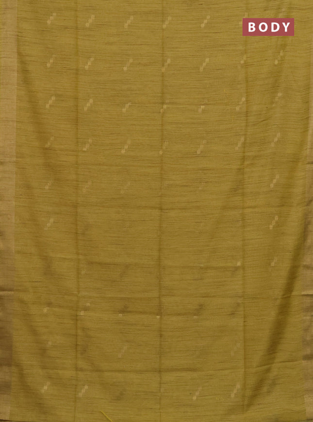 Semi bamboo saree lime yellow with zari woven buttas and zari woven border