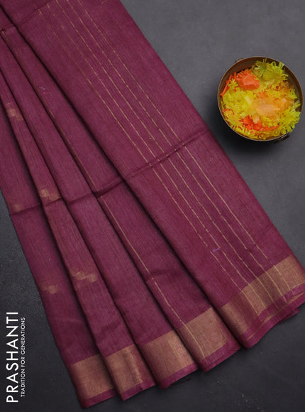 Semi bamboo saree magenta pink with zari woven buttas and zari woven border