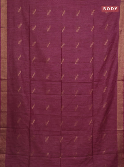 Semi bamboo saree magenta pink with zari woven buttas and zari woven border