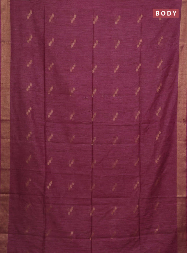 Semi bamboo saree magenta pink with zari woven buttas and zari woven border