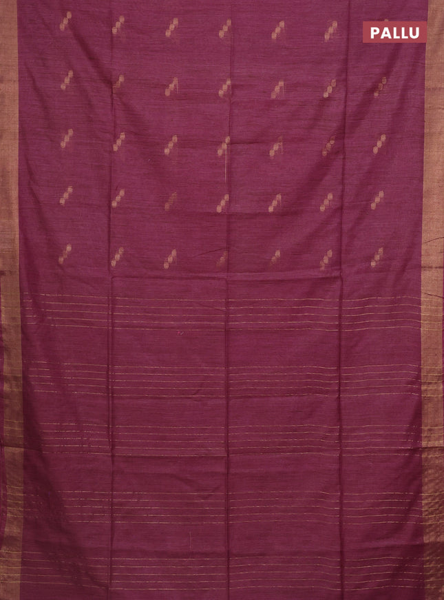 Semi bamboo saree magenta pink with zari woven buttas and zari woven border