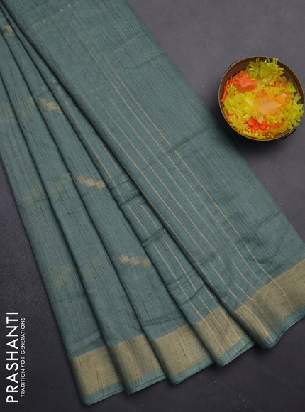 Semi bamboo saree pastel green with zari woven buttas and zari woven border