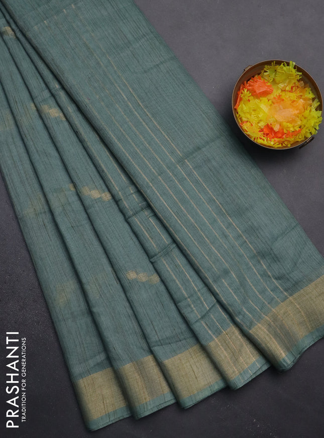 Semi bamboo saree pastel green with zari woven buttas and zari woven border