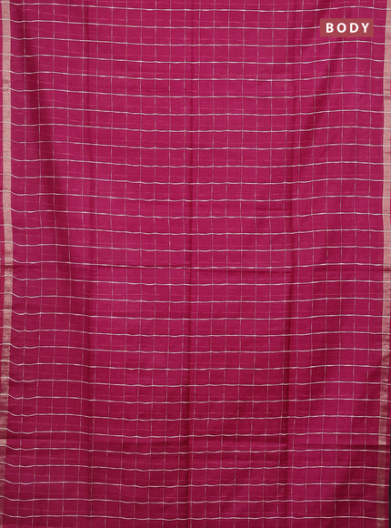 Semi bamboo saree magenta pink and sandal with checked pattern and zari woven border