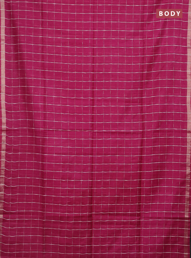 Semi bamboo saree magenta pink and sandal with checked pattern and zari woven border