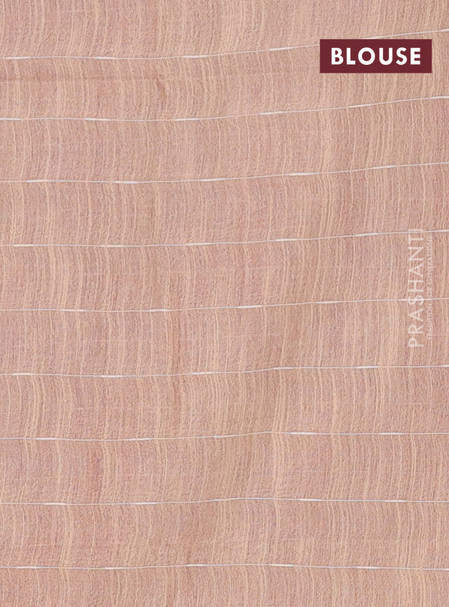 Semi bamboo saree magenta pink and sandal with checked pattern and zari woven border