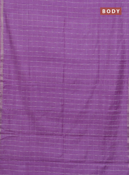 Semi bamboo saree lavender and sandal with checked pattern and zari woven border