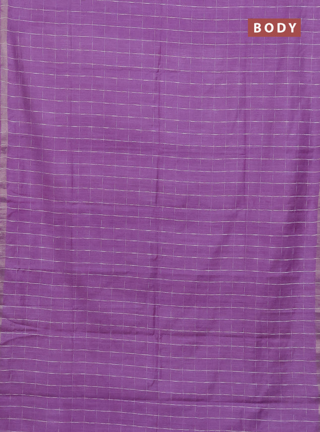 Semi bamboo saree lavender and sandal with checked pattern and zari woven border