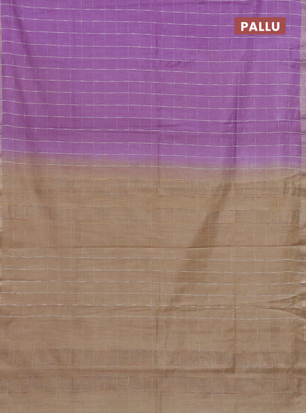 Semi bamboo saree lavender and sandal with checked pattern and zari woven border