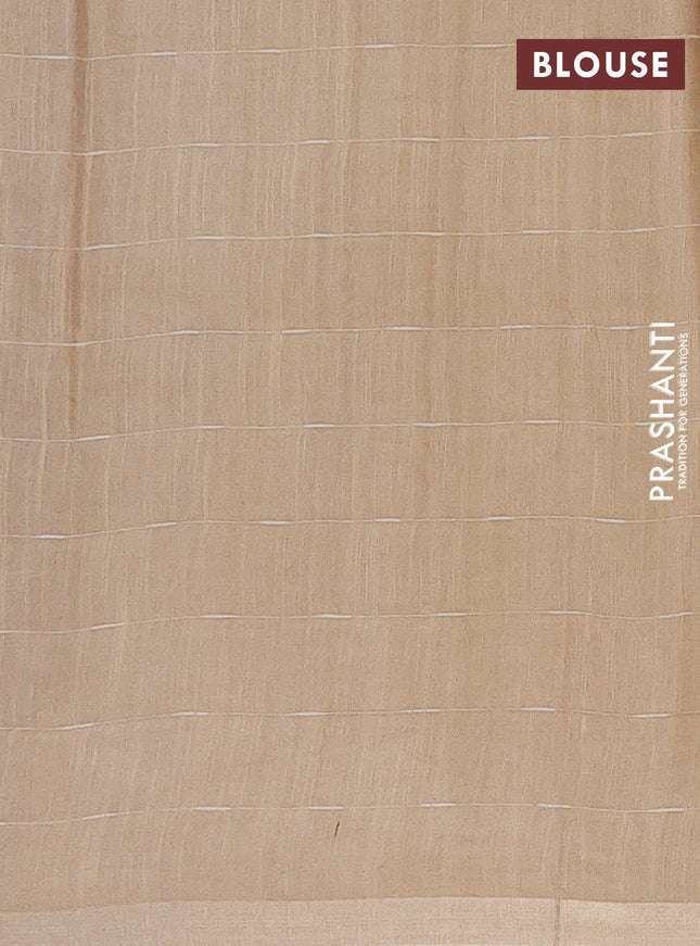 Semi bamboo saree lavender and sandal with checked pattern and zari woven border