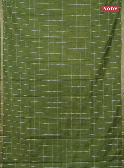 Semi bamboo saree light green and sandal with checked pattern and zari woven border