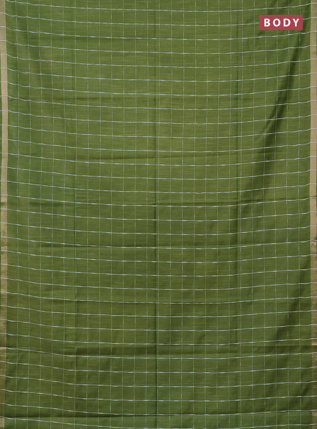 Semi bamboo saree light green and sandal with checked pattern and zari woven border