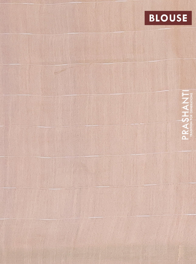 Semi bamboo saree lavender and sandal with checked pattern and zari woven border