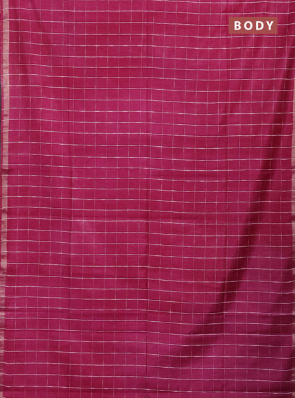 Semi bamboo saree magenta pink and sandal with checked pattern and zari woven border