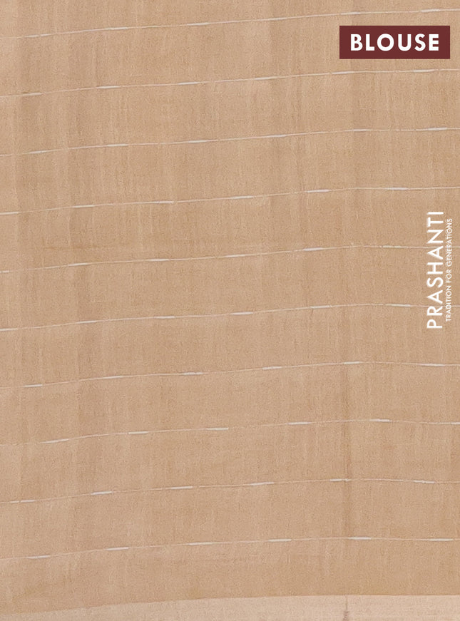 Semi bamboo saree magenta pink and sandal with checked pattern and zari woven border