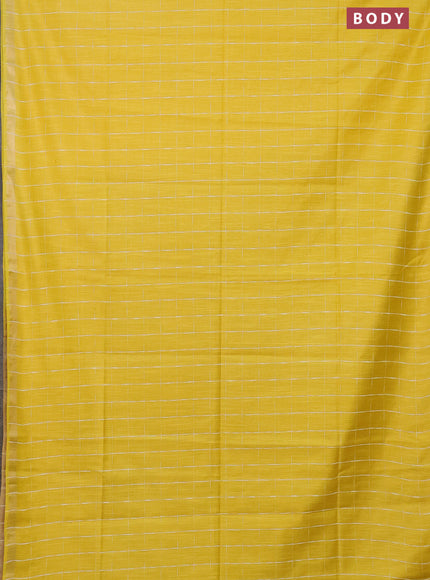 Semi bamboo saree yellow and sandal with checked pattern and zari woven border