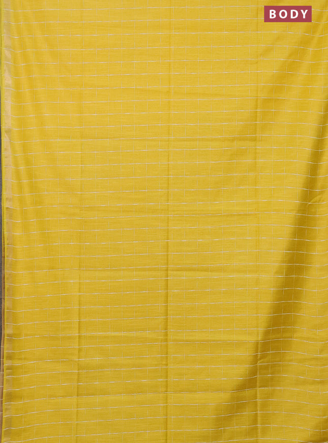 Semi bamboo saree yellow and sandal with checked pattern and zari woven border