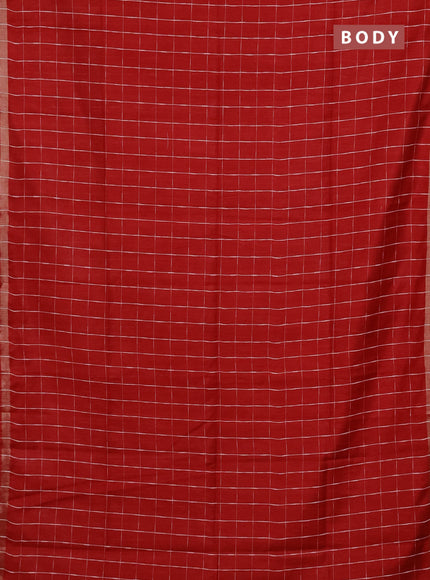 Semi bamboo saree red and sandal with checked pattern and zari woven border
