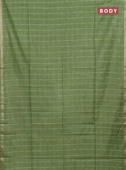 Semi bamboo saree light green and sandal with checked pattern and zari woven border