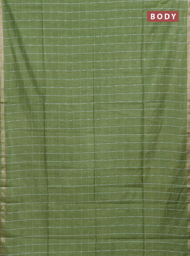 Semi bamboo saree light green and sandal with checked pattern and zari woven border