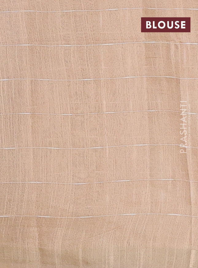 Semi bamboo saree wine shade and sandal with checked pattern and zari woven border