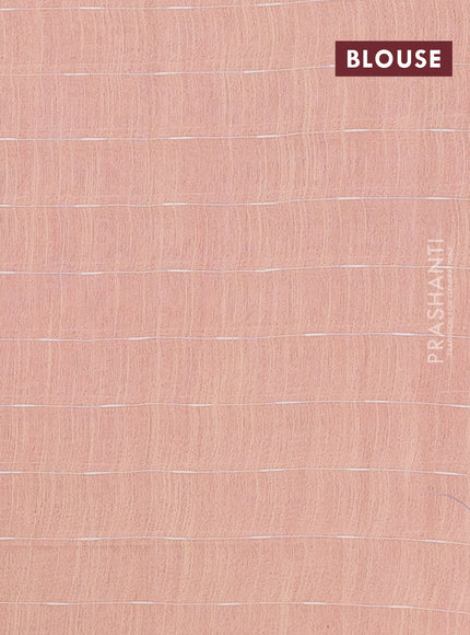 Semi bamboo saree candy pink and sandal with checked pattern and zari woven border