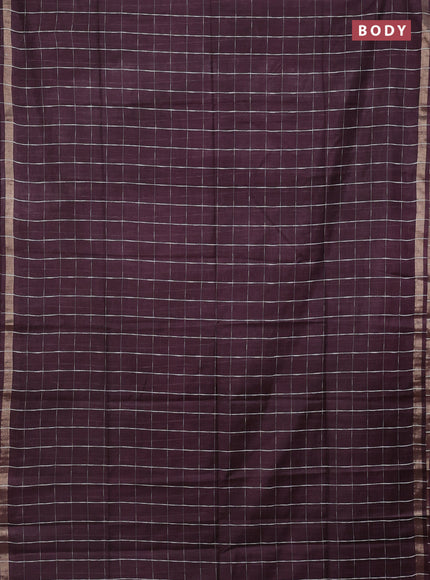 Semi bamboo saree deep jamun and sandal with checked pattern and zari woven border