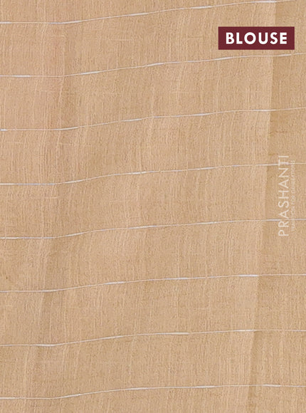 Semi bamboo saree peach pink and sandal with checked pattern and zari woven border