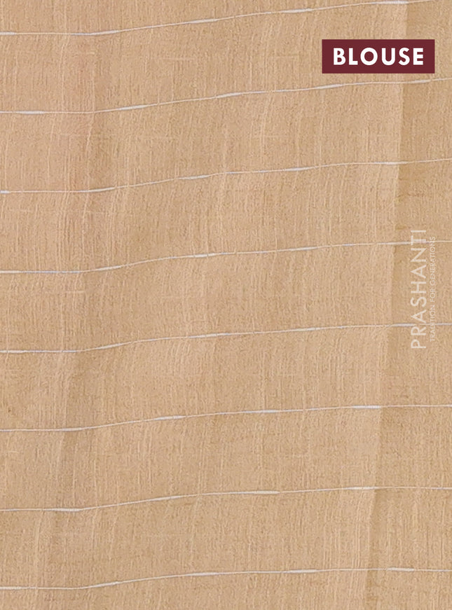 Semi bamboo saree peach pink and sandal with checked pattern and zari woven border