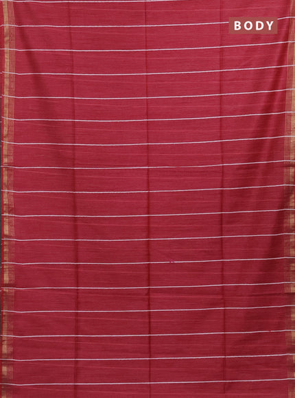Semi bamboo saree pink with stripes pattern and zari woven border