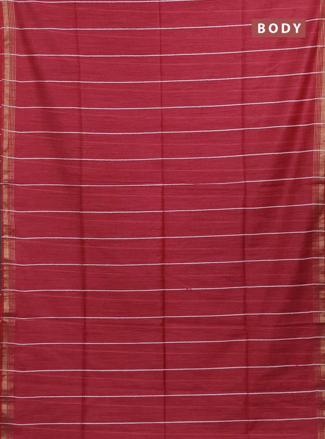 Semi bamboo saree pink with stripes pattern and zari woven border