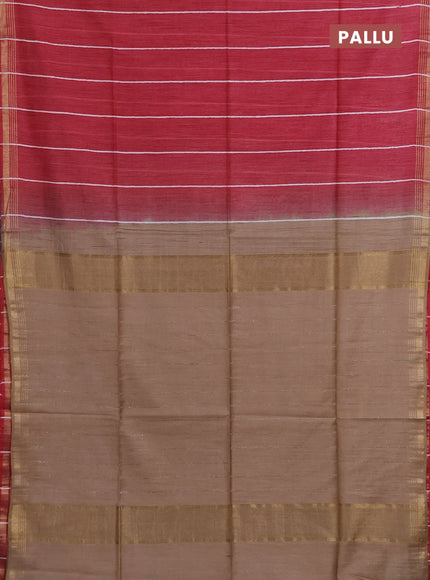 Semi bamboo saree pink with stripes pattern and zari woven border