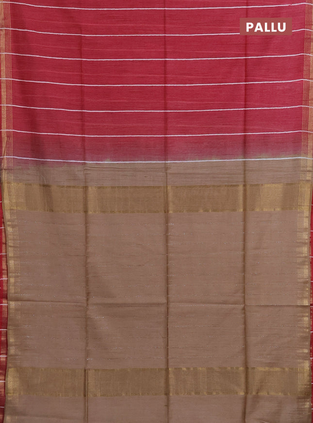 Semi bamboo saree pink with stripes pattern and zari woven border