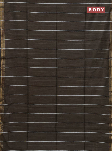 Semi bamboo saree military green with stripes pattern and zari woven border