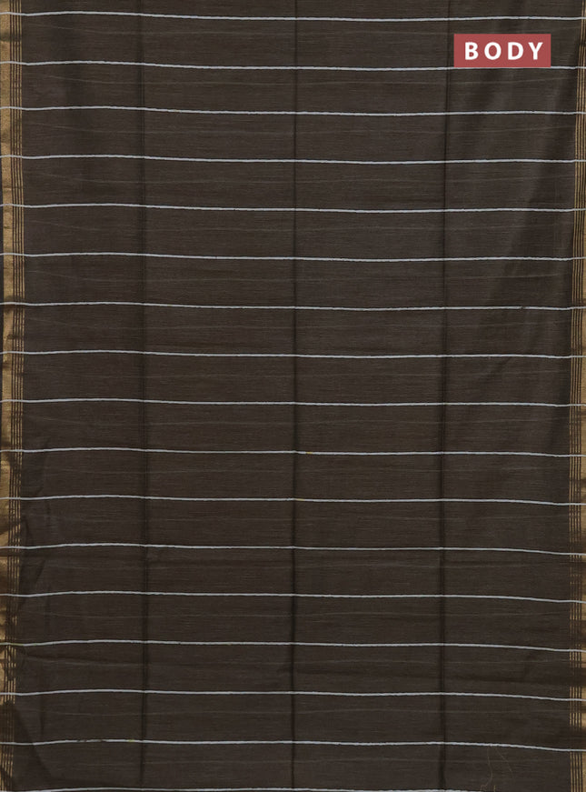 Semi bamboo saree military green with stripes pattern and zari woven border