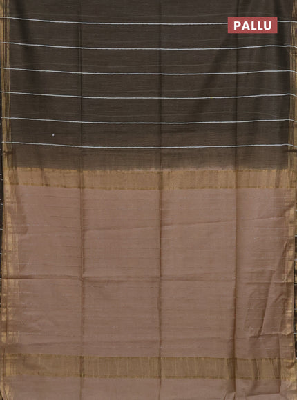 Semi bamboo saree military green with stripes pattern and zari woven border